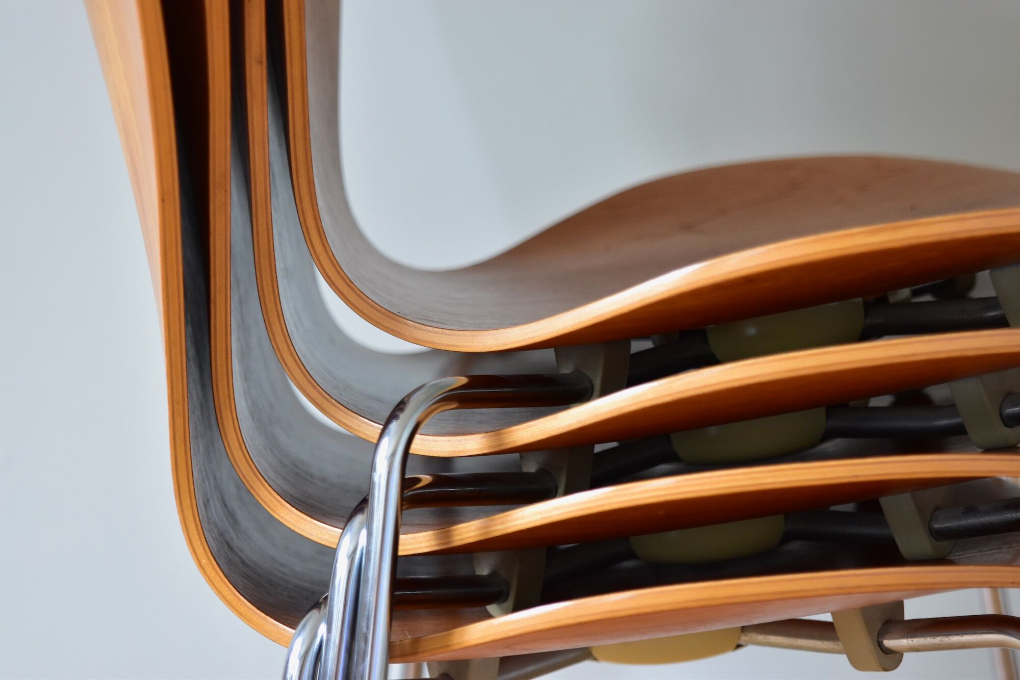 Set of Four Teak 3107 Dining Chairs by Arne Jacobsen for Fritz Hansen Denmark