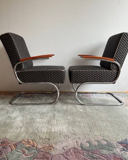 Cantilever Steel Armchairs K108 (S411) by Kovona, 1940-50s
