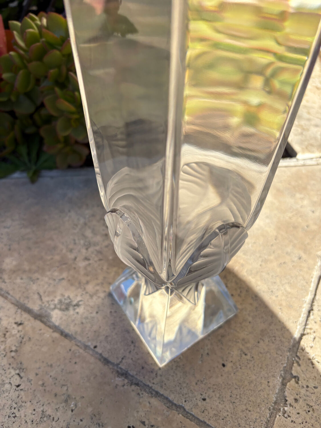 LALIQUE Vase France "Floréal" Satin and Clear Crystal — Signed