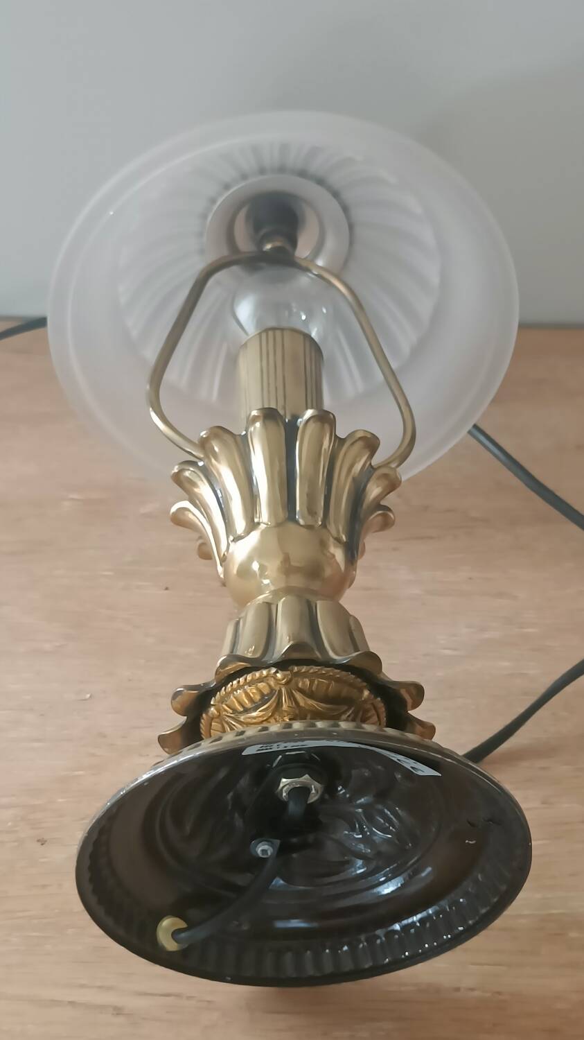 Vintage lamp in metal with brass finish and frosted opaline glass – 2 available