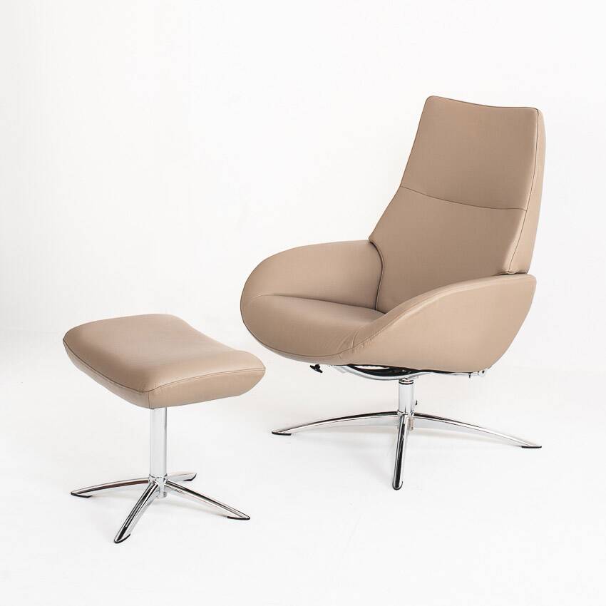 Leather armchair with footstool. Lotus model. Manufacturer: Kebe. Denmark