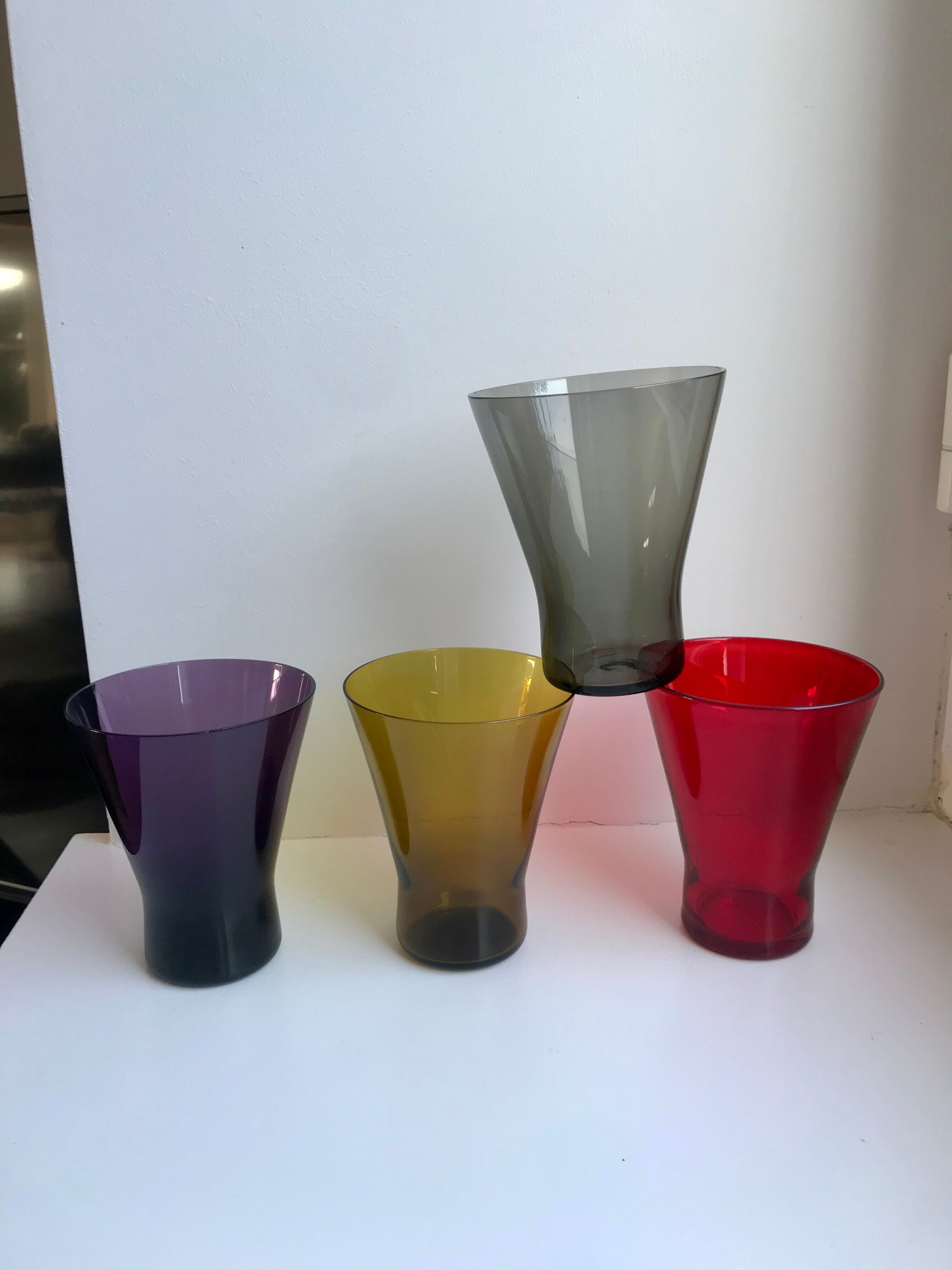 Set of 4 colorful design water glasses 70s