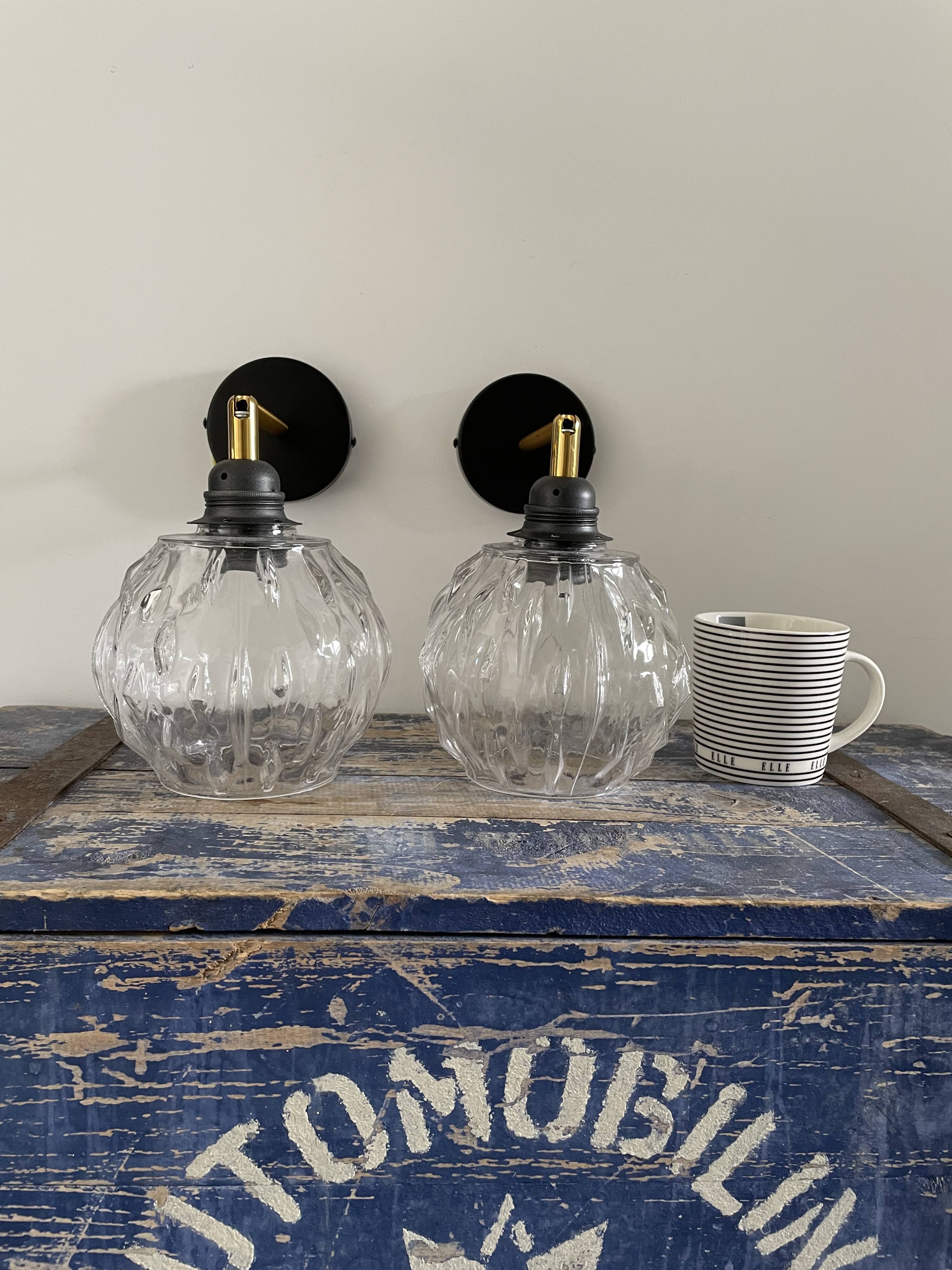 Paire d’appliques murales globe boule vintage