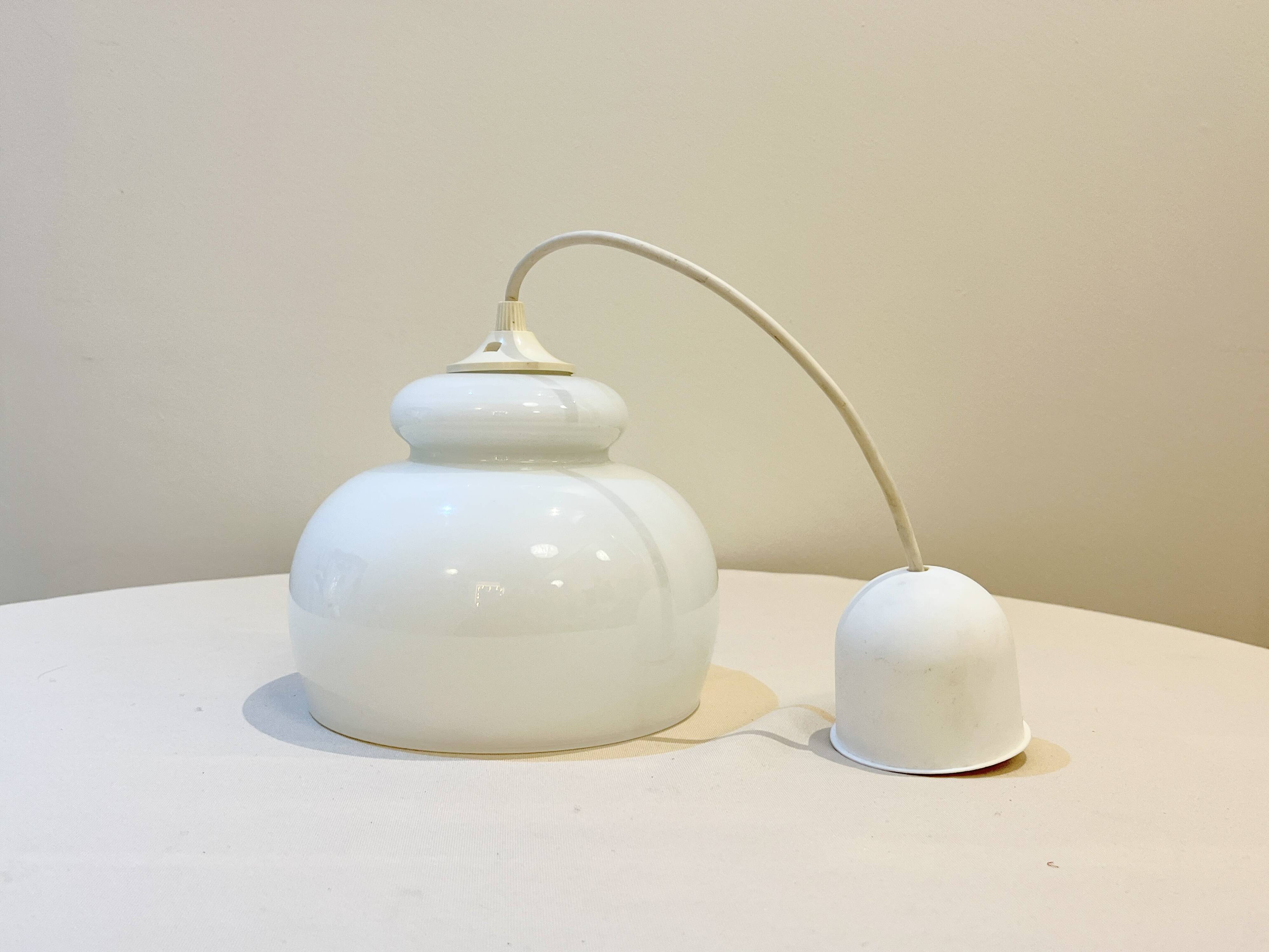Opaline pendant light in white glass from the 60s and 70s vintage Free form