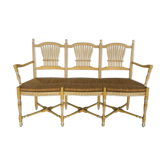 Painted wooden Provençal bench, three-seater