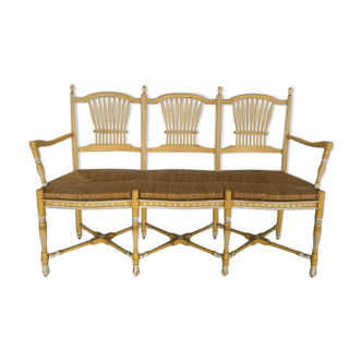 Painted wooden Provençal bench, three-seater