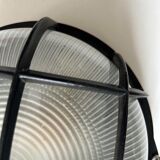 Vintage wall lamp, black metal and ridged glass, France 1980.