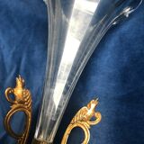 Vase cornet en cristal et bronze XIX eme
