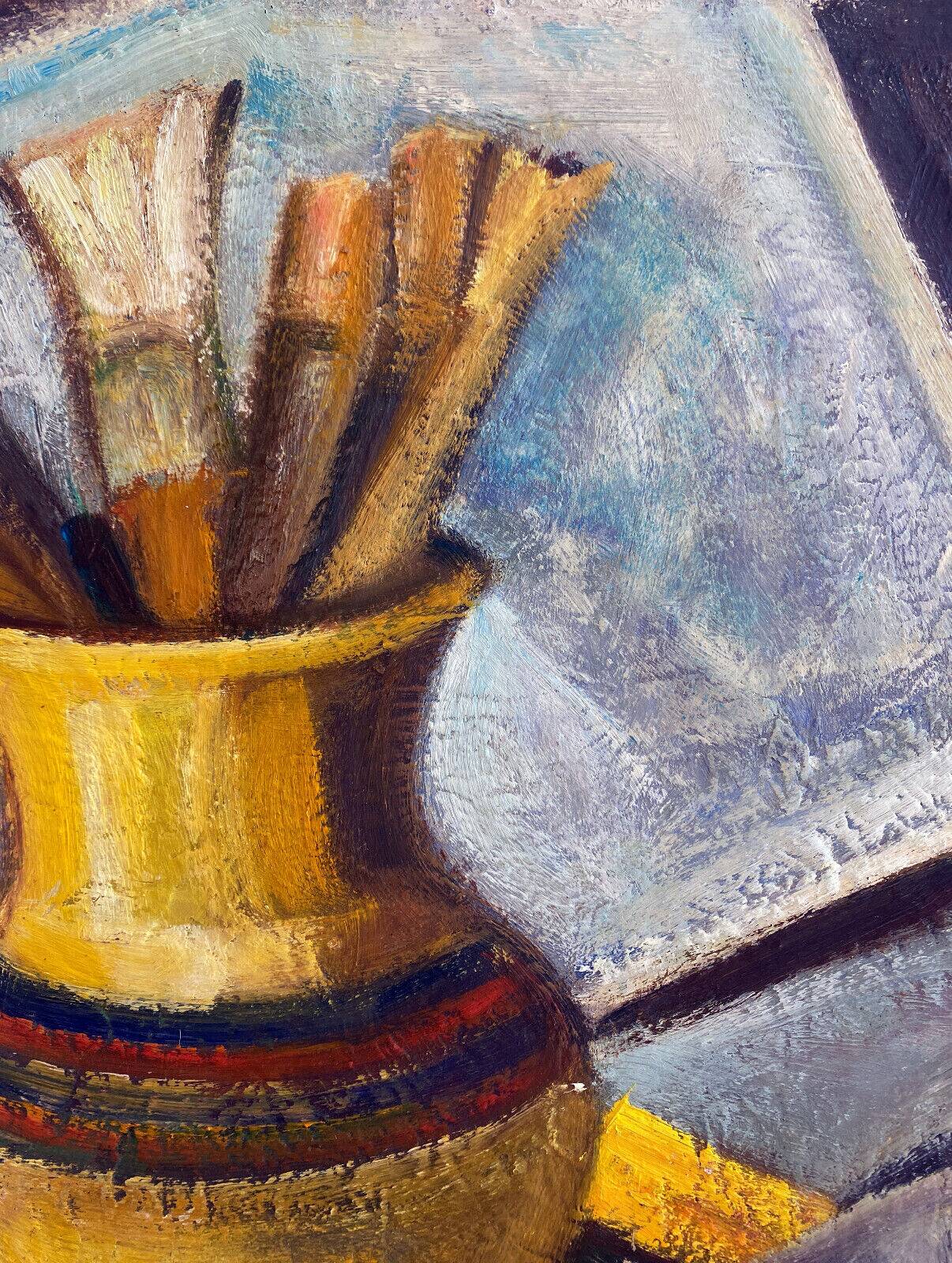 HST/P Painting "Pot with Brushes" Germaine CLAUDOT (1903-1996) Cubism Workshop