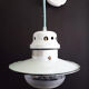 Old enamelled sheet metal suspension with glass cup