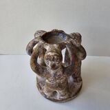 Terracotta Candle Holder Dancing 3 Aztec Characters - Tribal Art