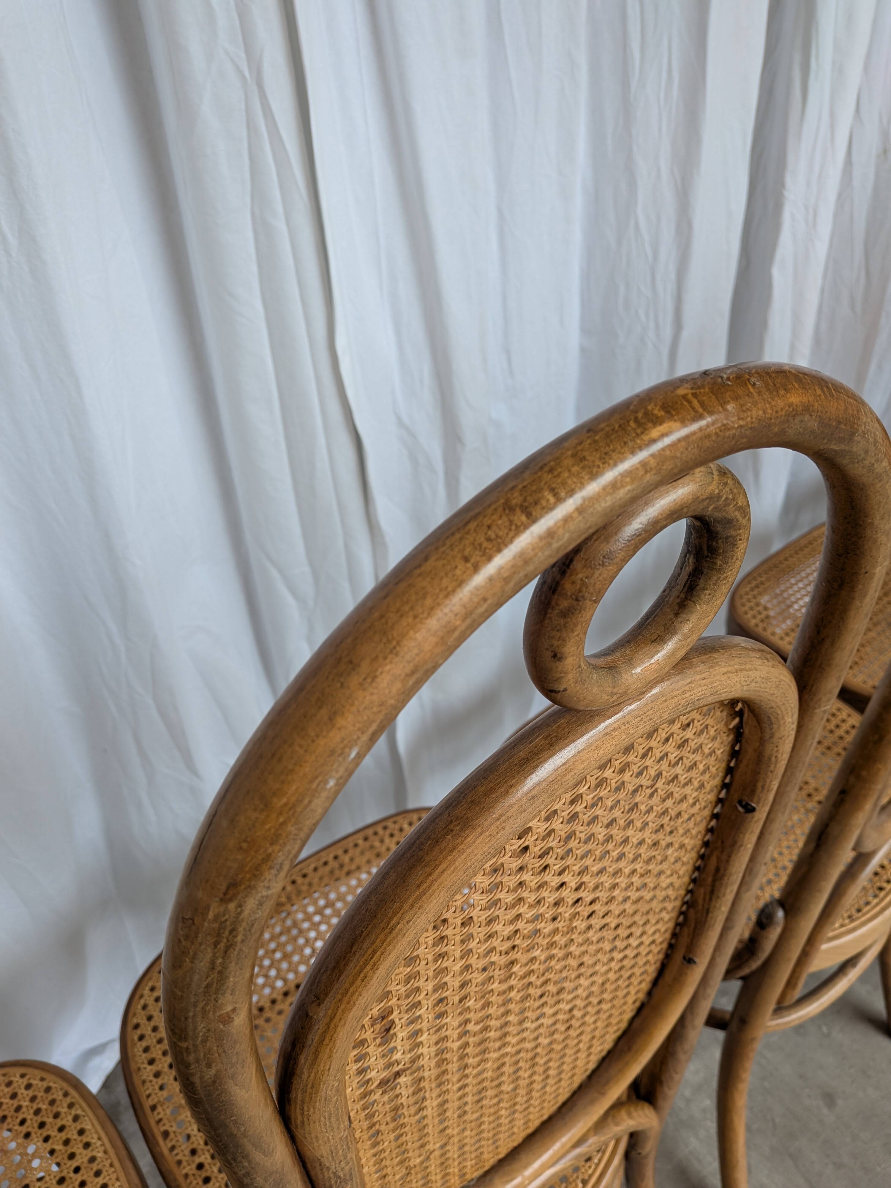 Set of 8 Vintage Bentwood Cane Dining Chair, Thonet Style, 1970s Yugoslavia