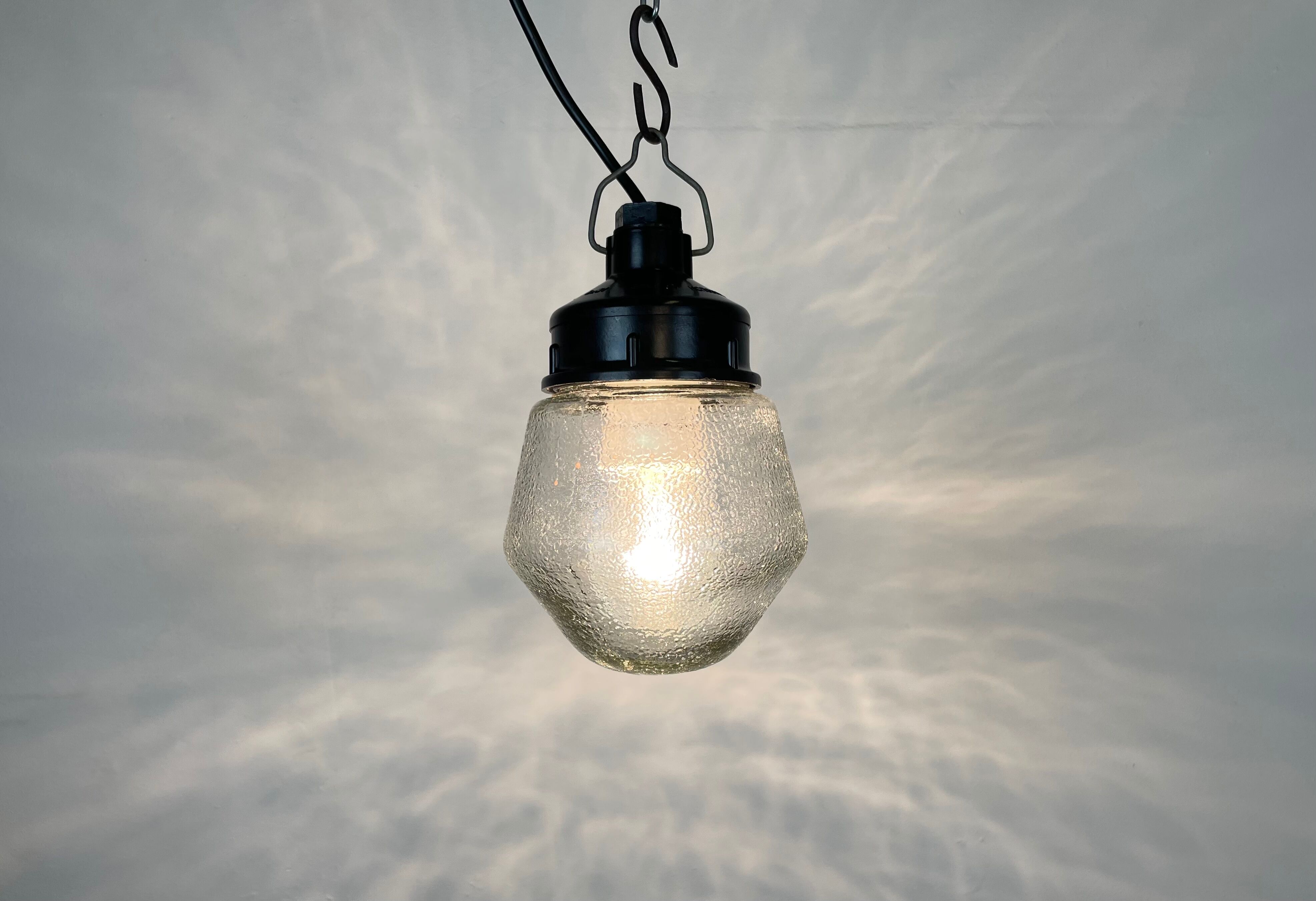 Industrial Bakelite Pendant Light with Frosted Glass, 1970s