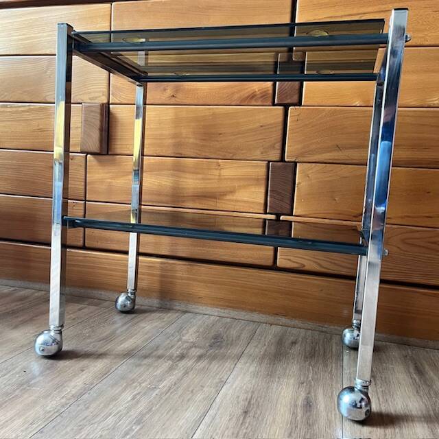 Chrome and glass serving trolley