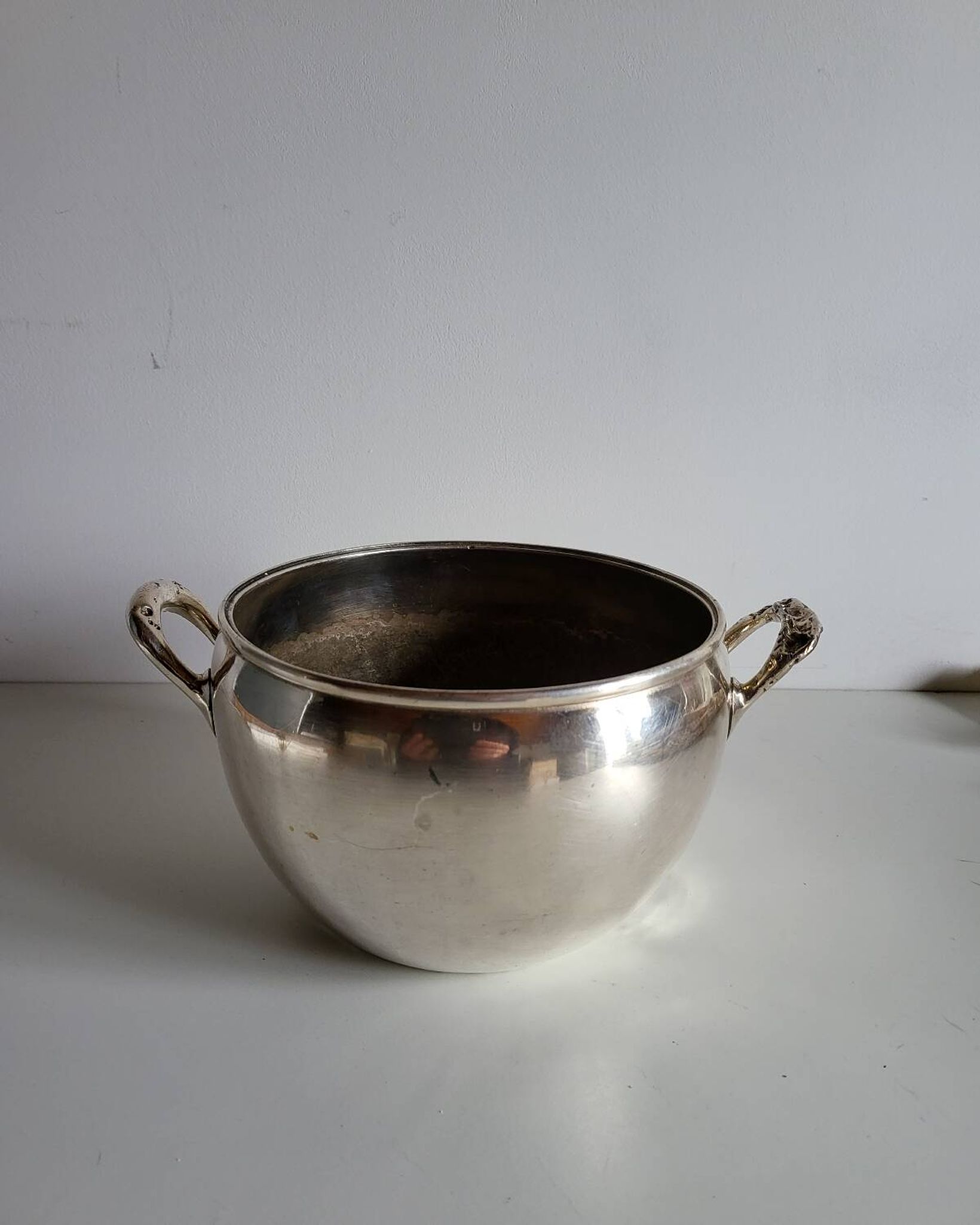 Silver-plated metal planter pot