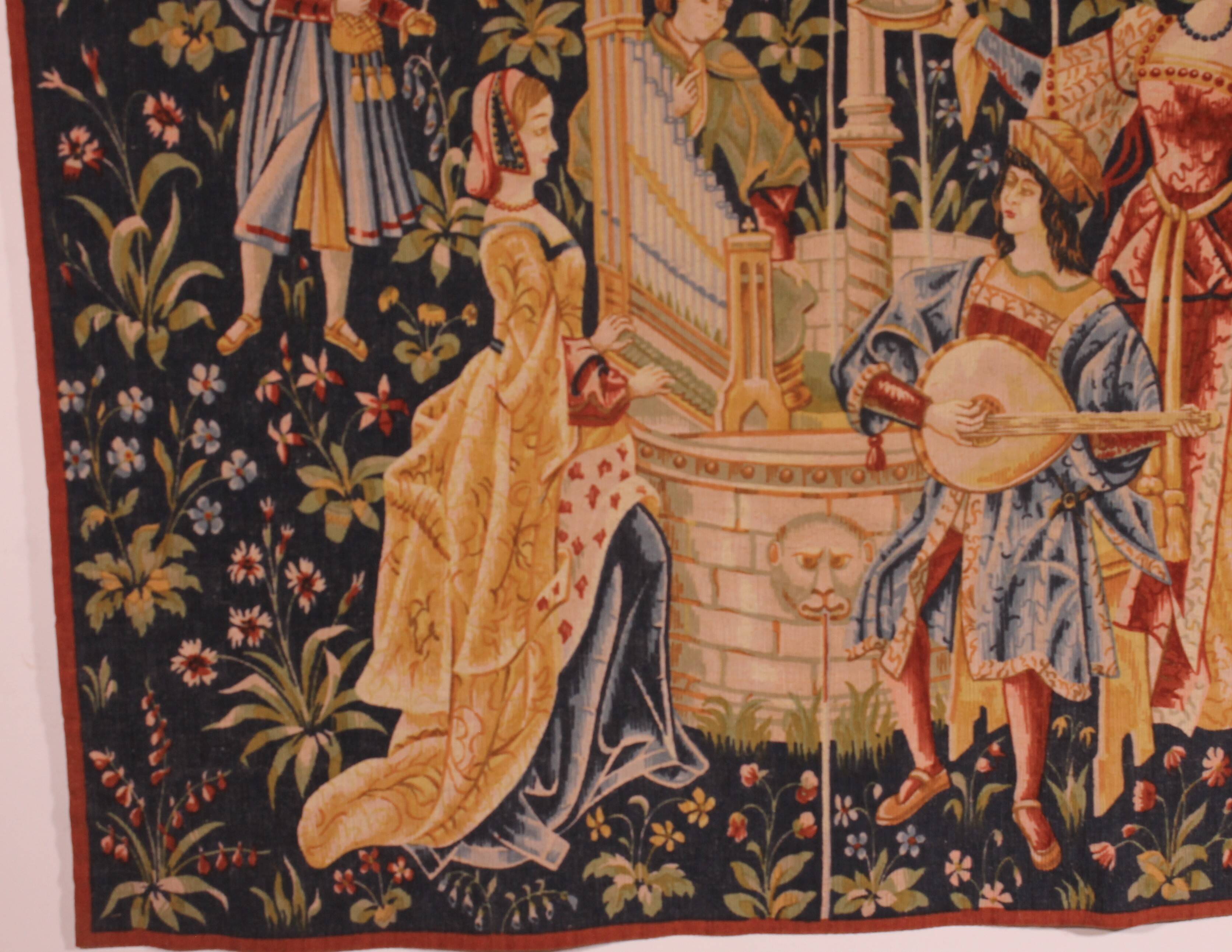tapestry depicting a mille-feuille and a village festival "Concert"