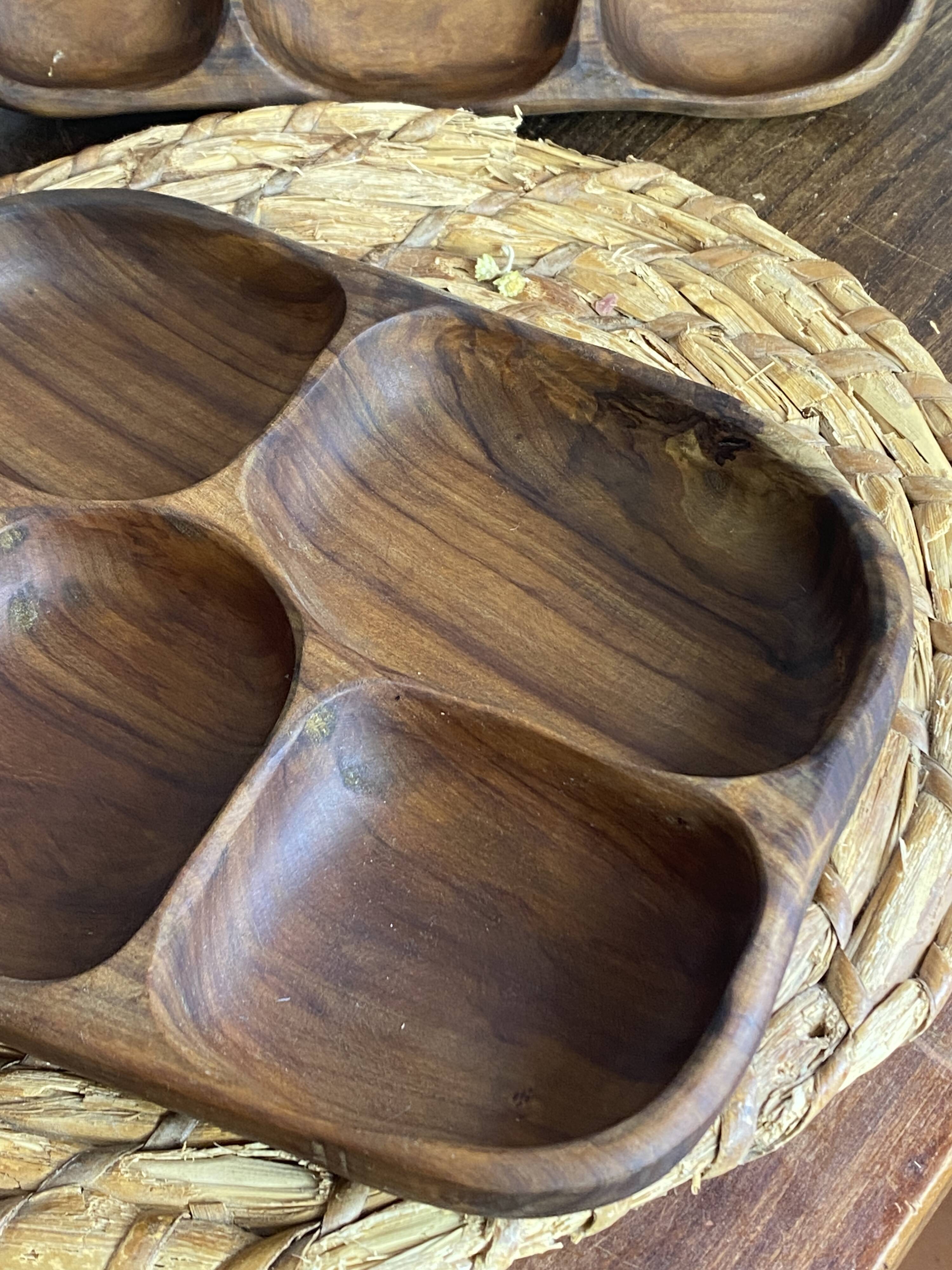 Olive wood platters, in organic shapes.