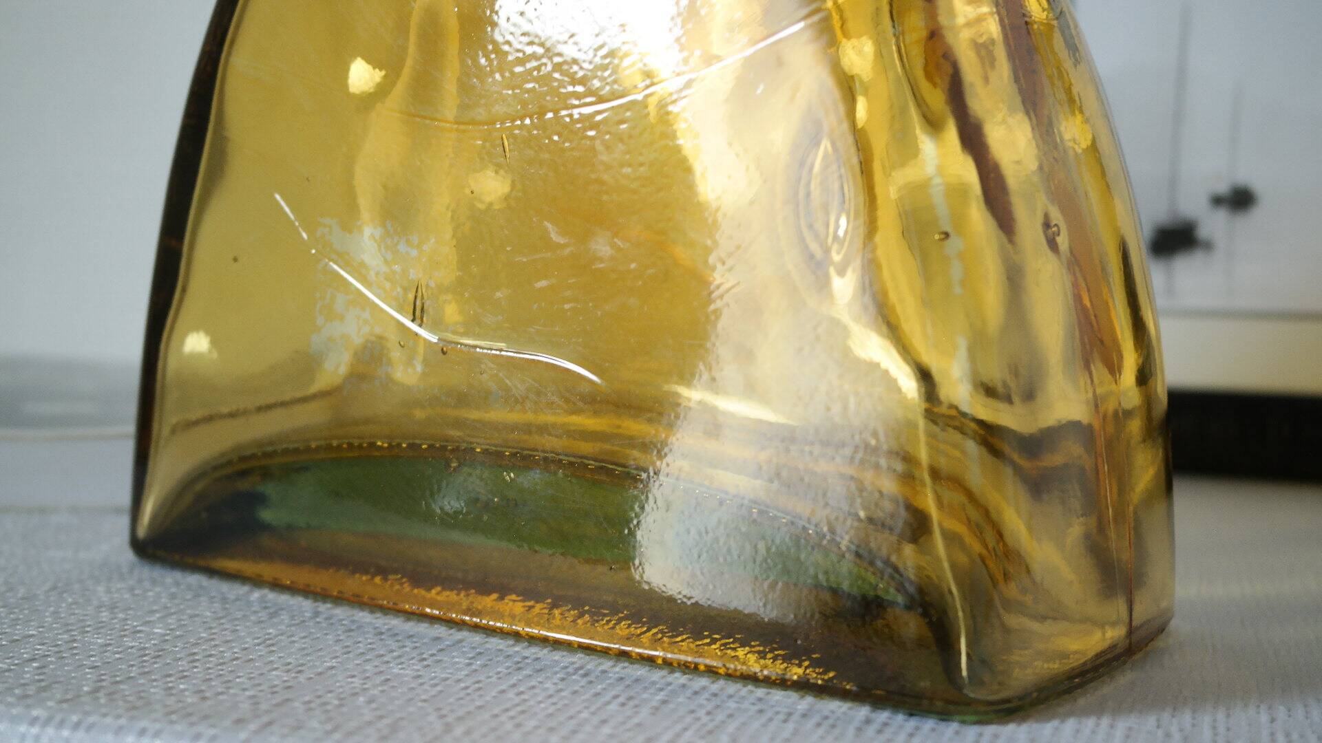 Vintage thick amber glazed glass carafe vase