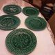 5 Antique Green Barbotine Earthenware Plates