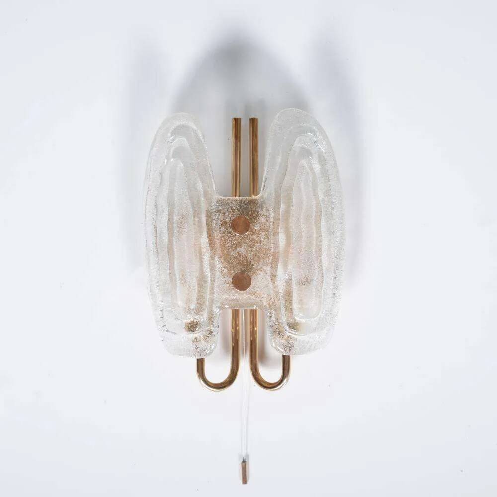 Space Age wall light in glass by Hillebrand, brass and glass.