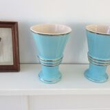 Pair of vases in blue earthenware 50s