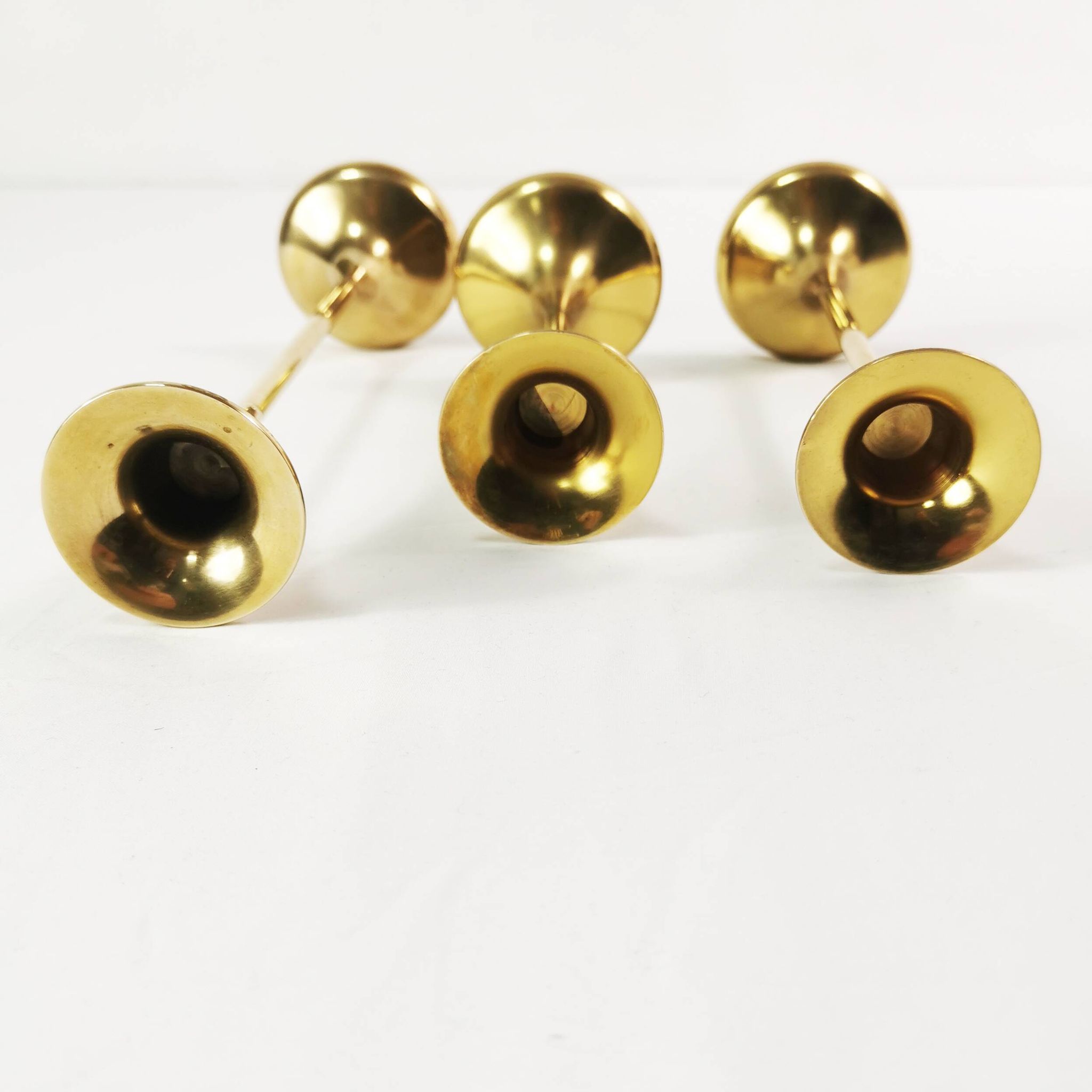 Set of modernist brass candlesticks, Denmark, 1960s.