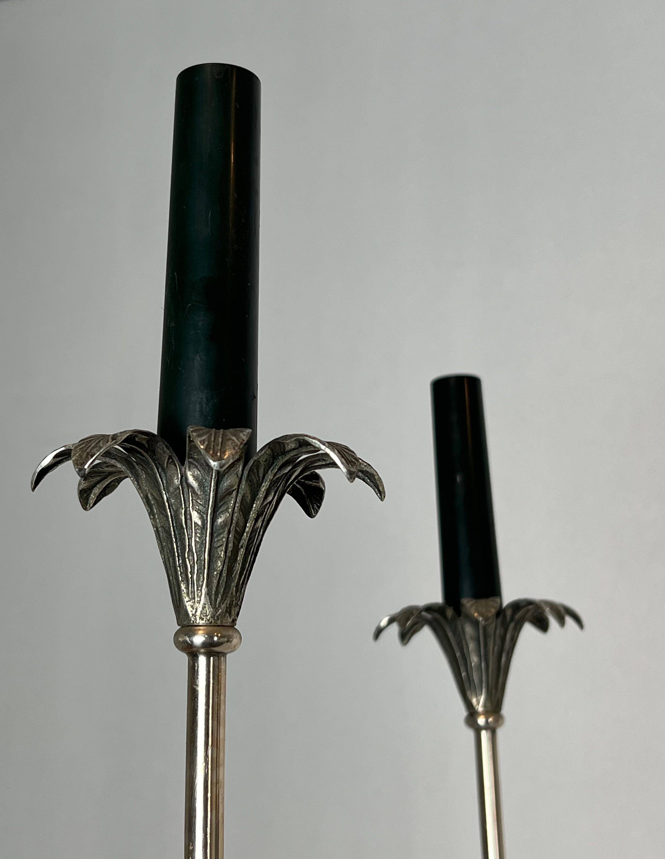 Neoclassical style chandelier in silver-plated metal by the house of Charles.