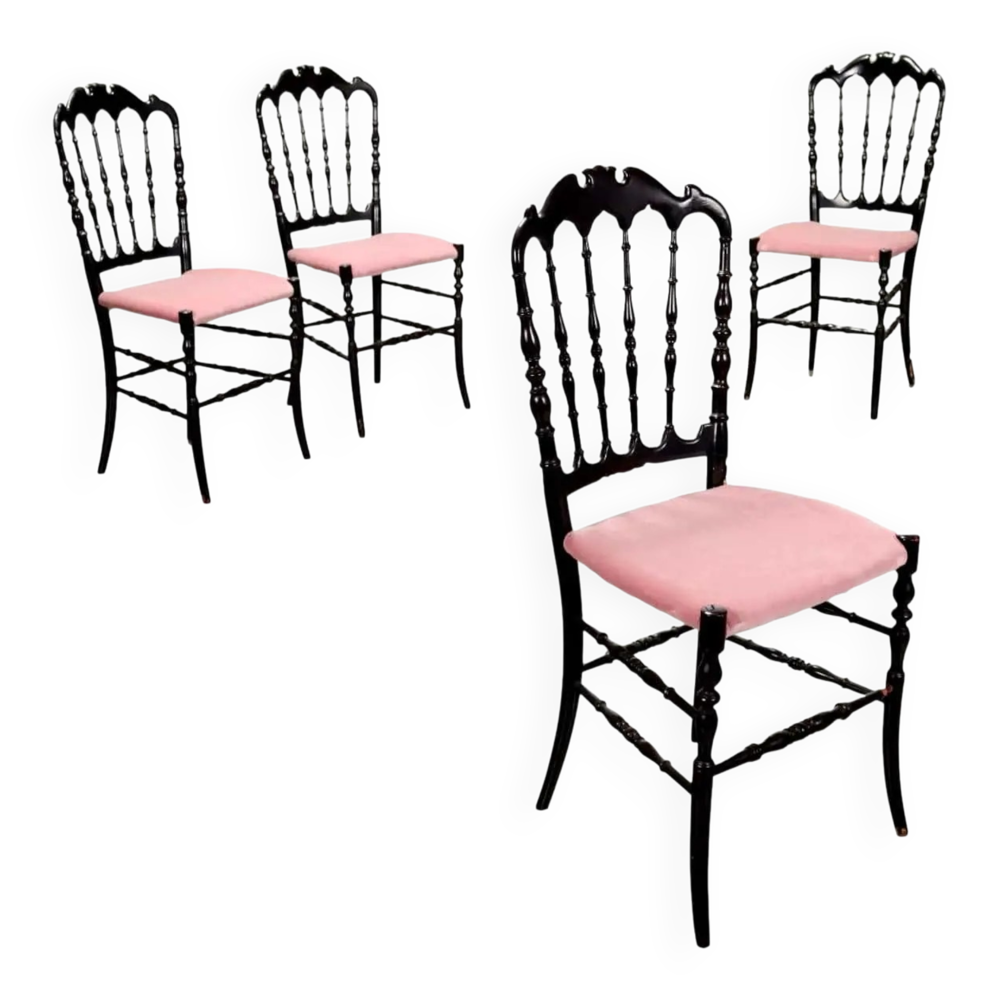 Vintage wooden chairs, foam and velvet, design, Italy, 1950s-1960s
