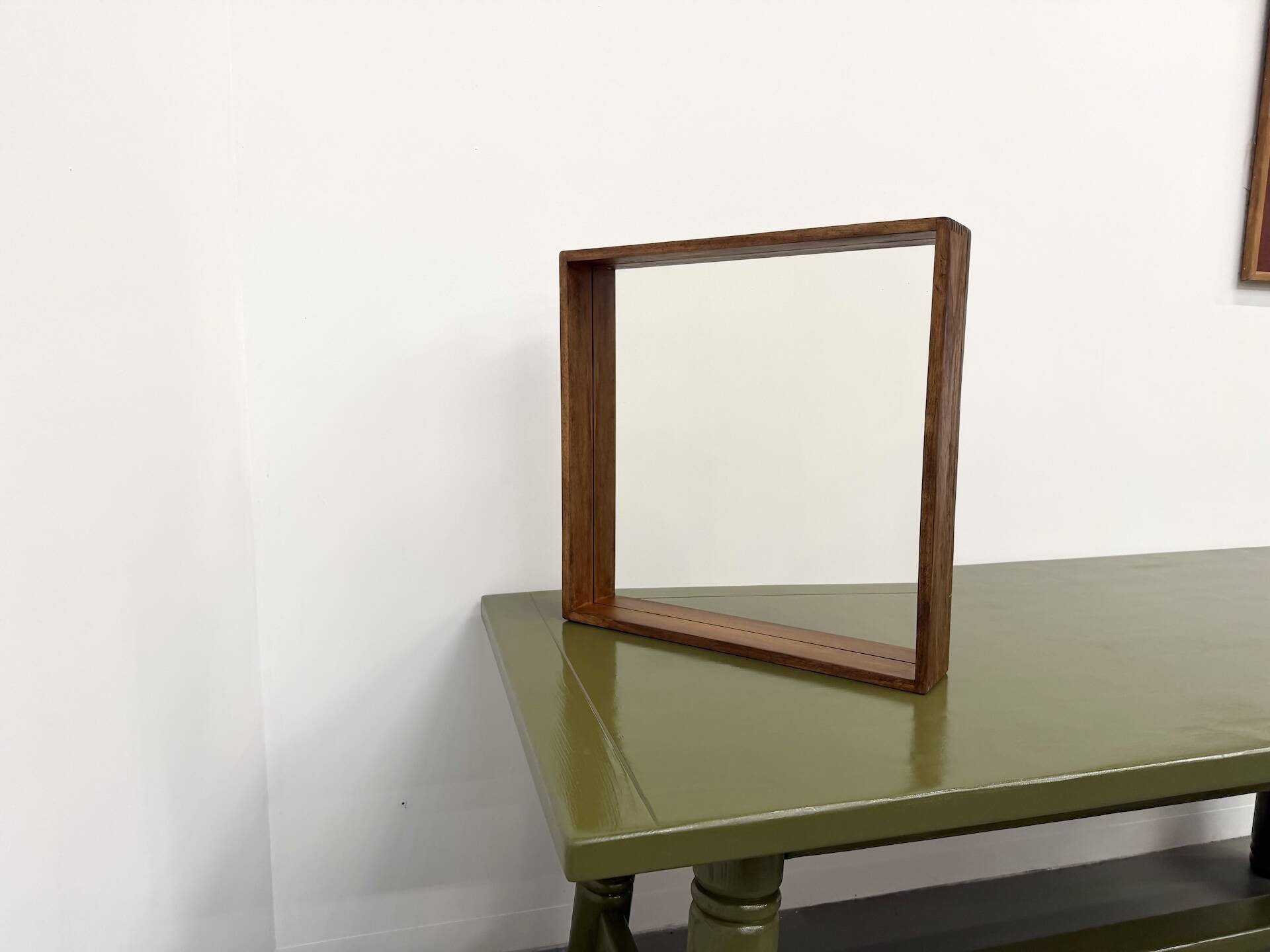 Square modernist wooden mirror — Scandinavian style, 1970s