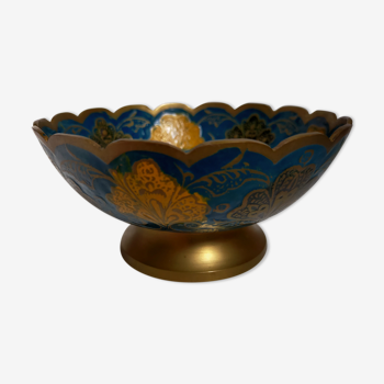 Brass cup with partitioned floral pattern chiseled contour