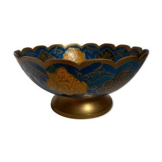 Brass cup with partitioned floral pattern chiseled contour