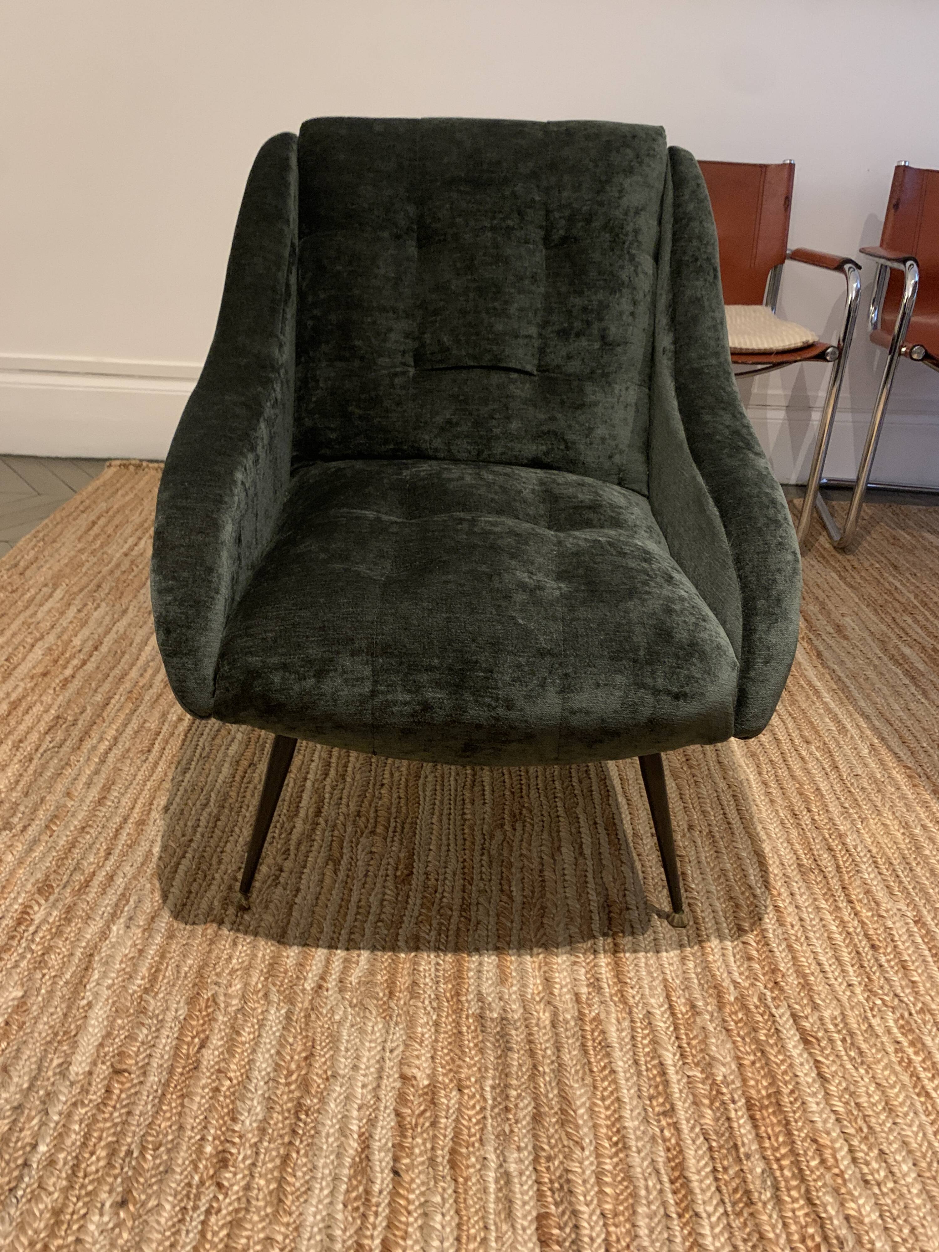 Fauteuil italien 1950' restauré velours anthracite