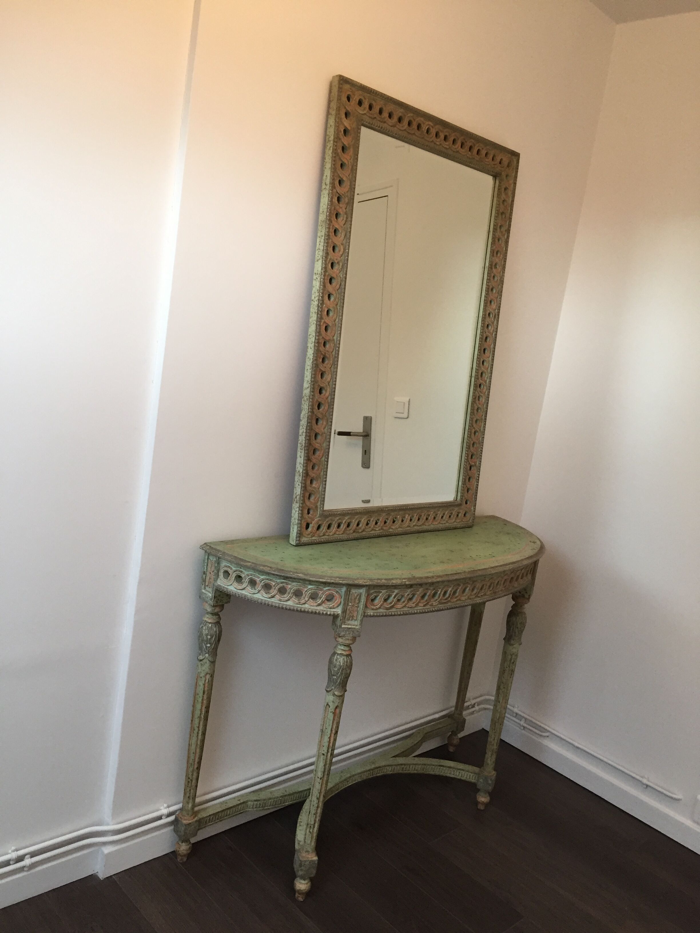 Diptyque console et miroir Louis XVI en bois