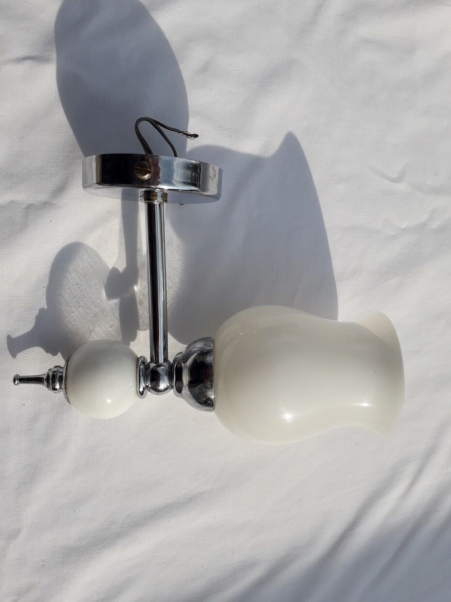 Pair of metal and 70's design opal glass wall light
