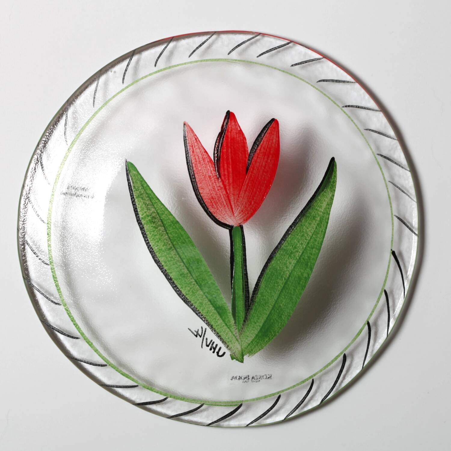 Kosta Boda Vintage Glass Plate: Red Tulip Design by Ulrica Hydman Vallien