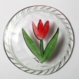 Assiette en verre vintage Kosta Boda, tulipe rouge par Ulrica Hydman Vallien
