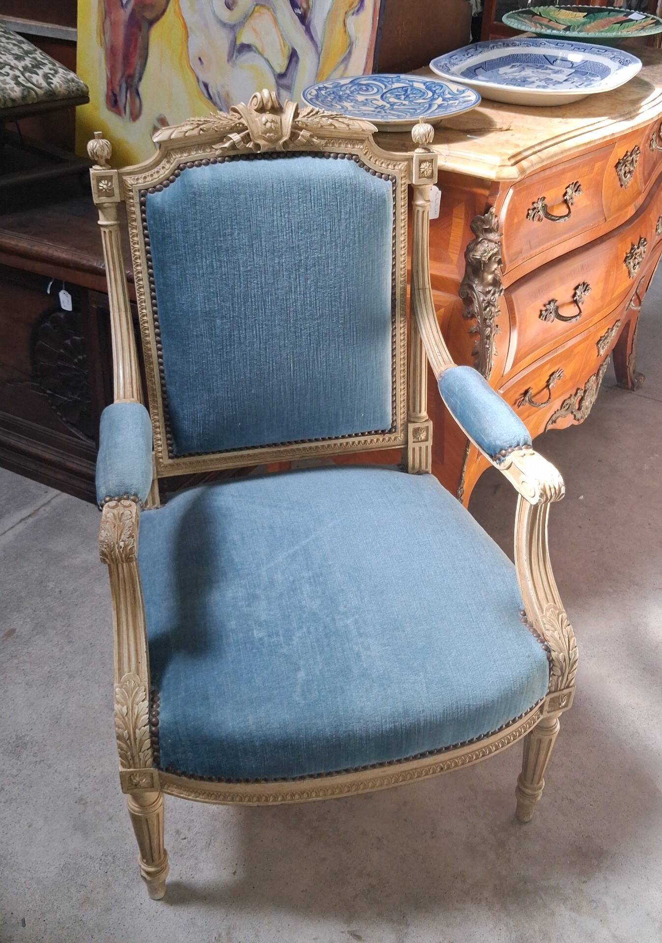 Louis XVI style armchair in lacquered wood