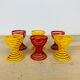 6 coquetiers ressorts métal rouge et jaune vintage