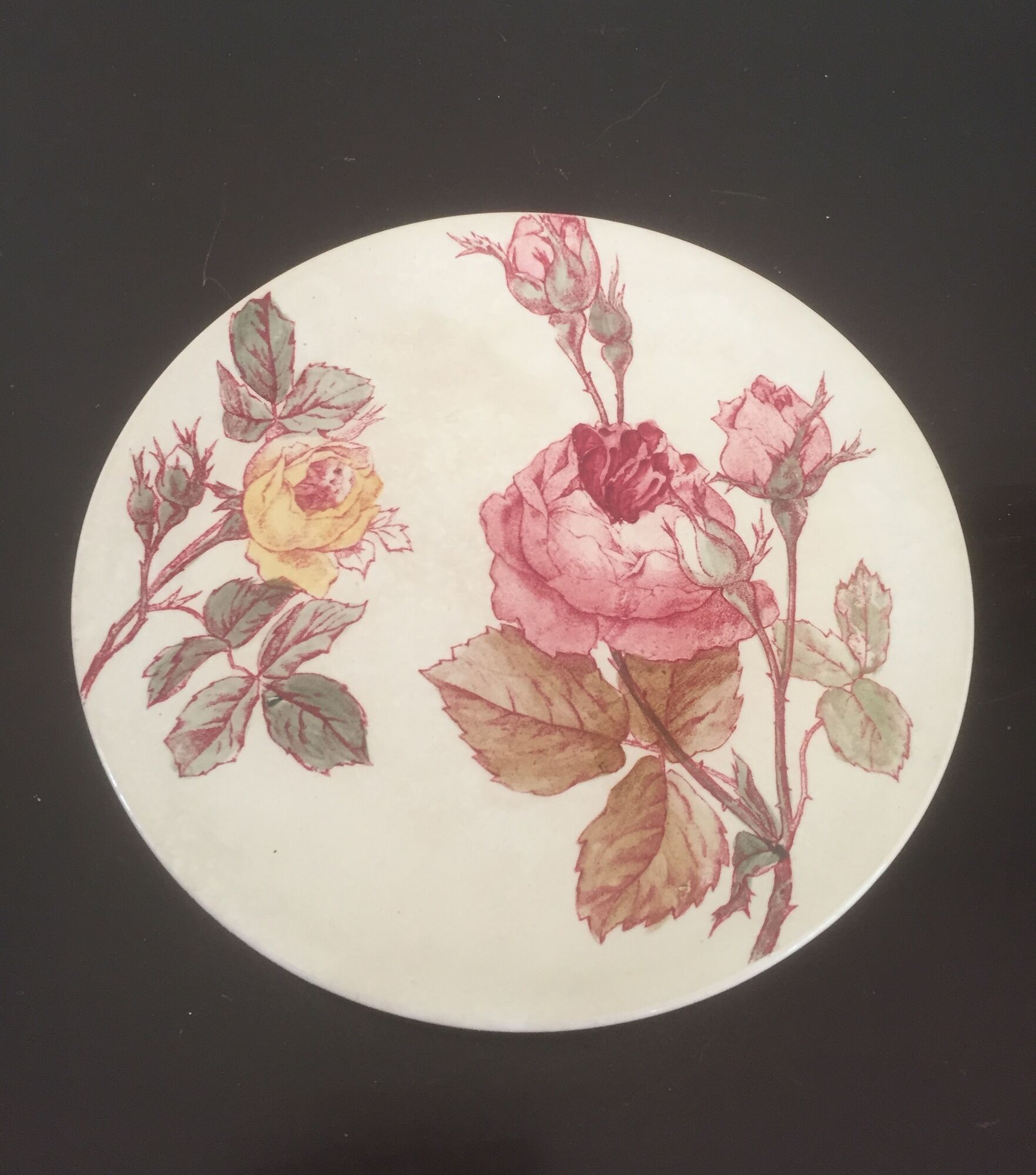 Plate flat iron earth J.Vieillard et cie de Bordeaux roses