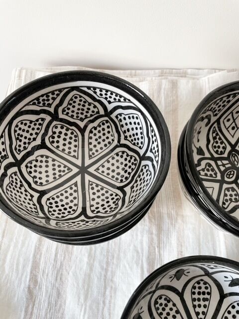 Lot of 6 black ceramic bowls