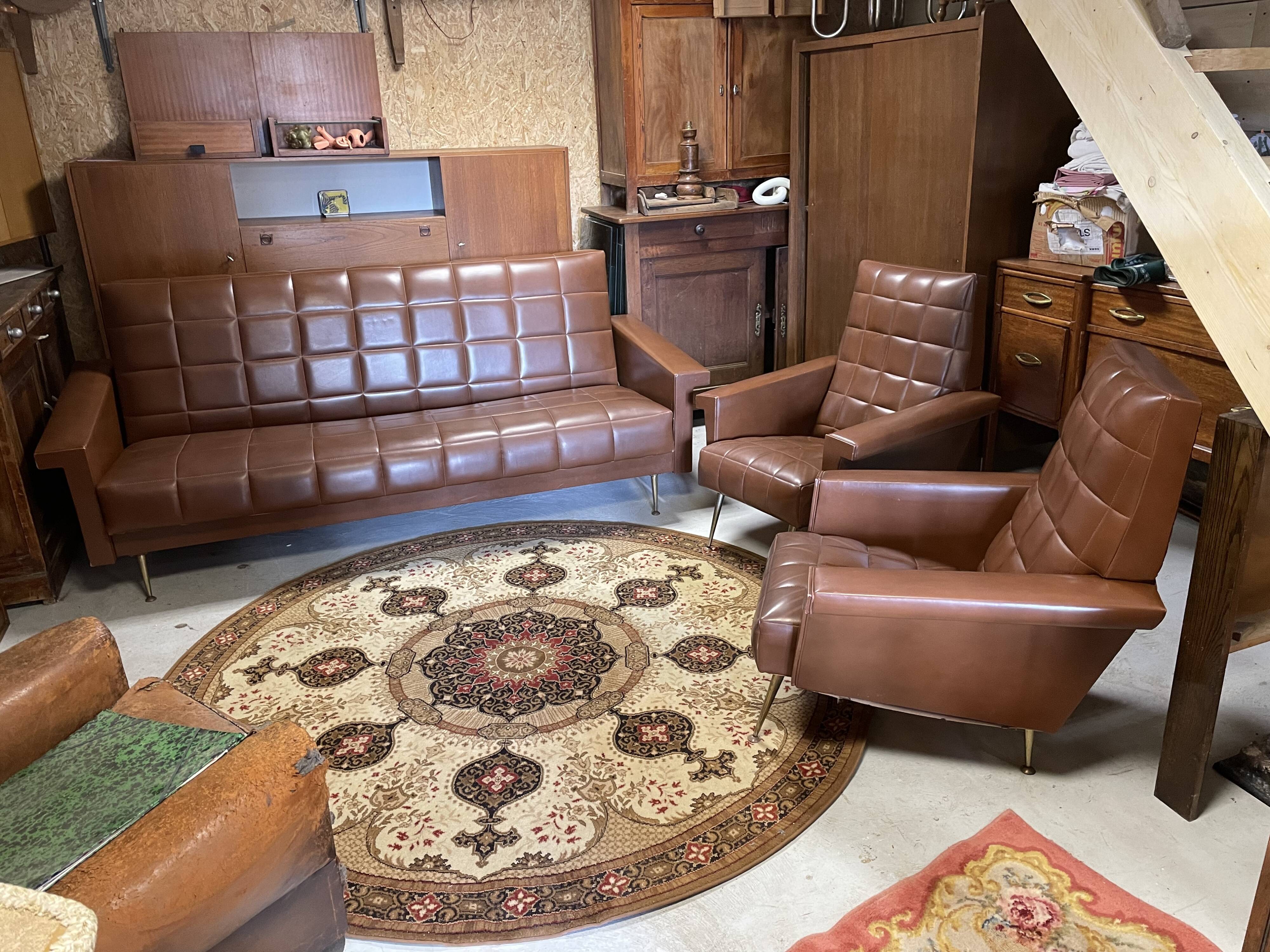Set sofa daybed and armchair skaï vintage year 50