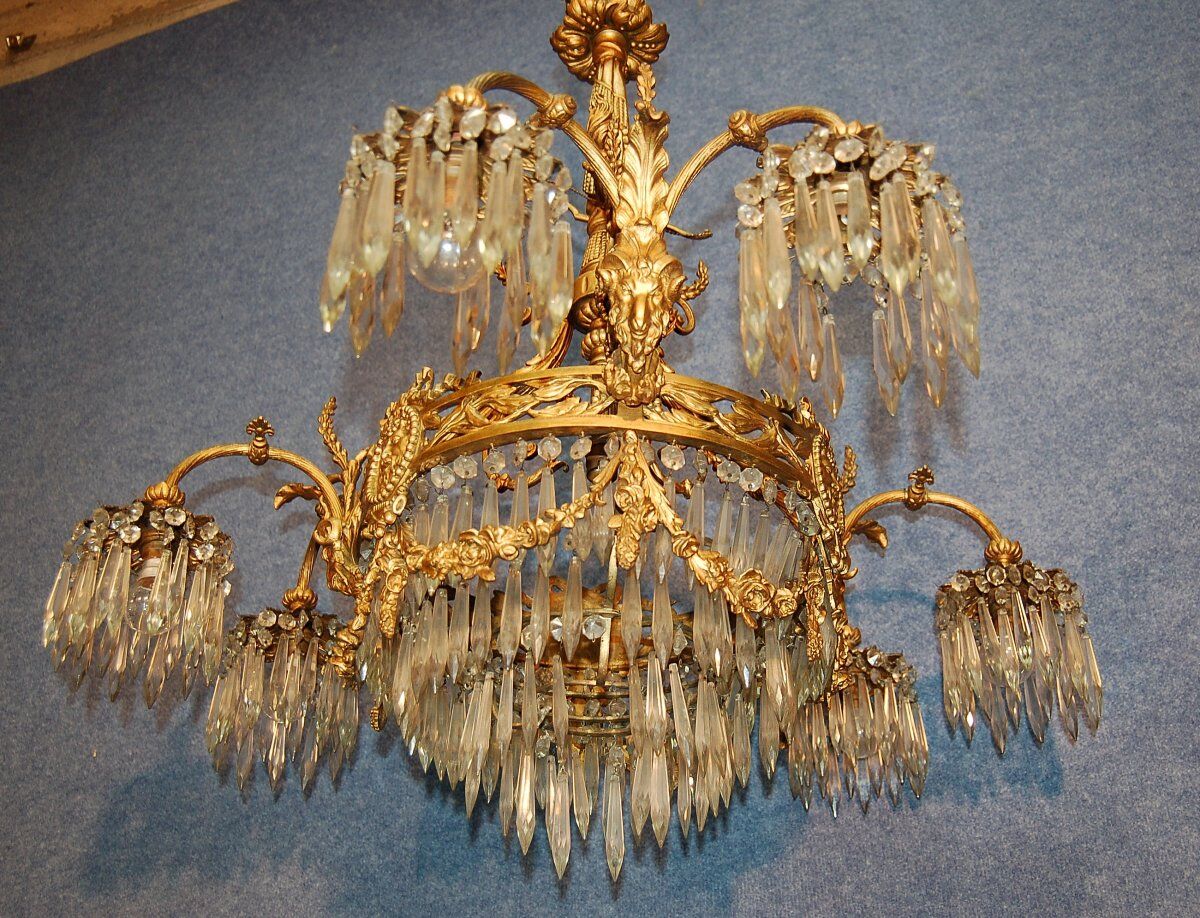 Gilded bronze chandelier and tassels late nineteenth century