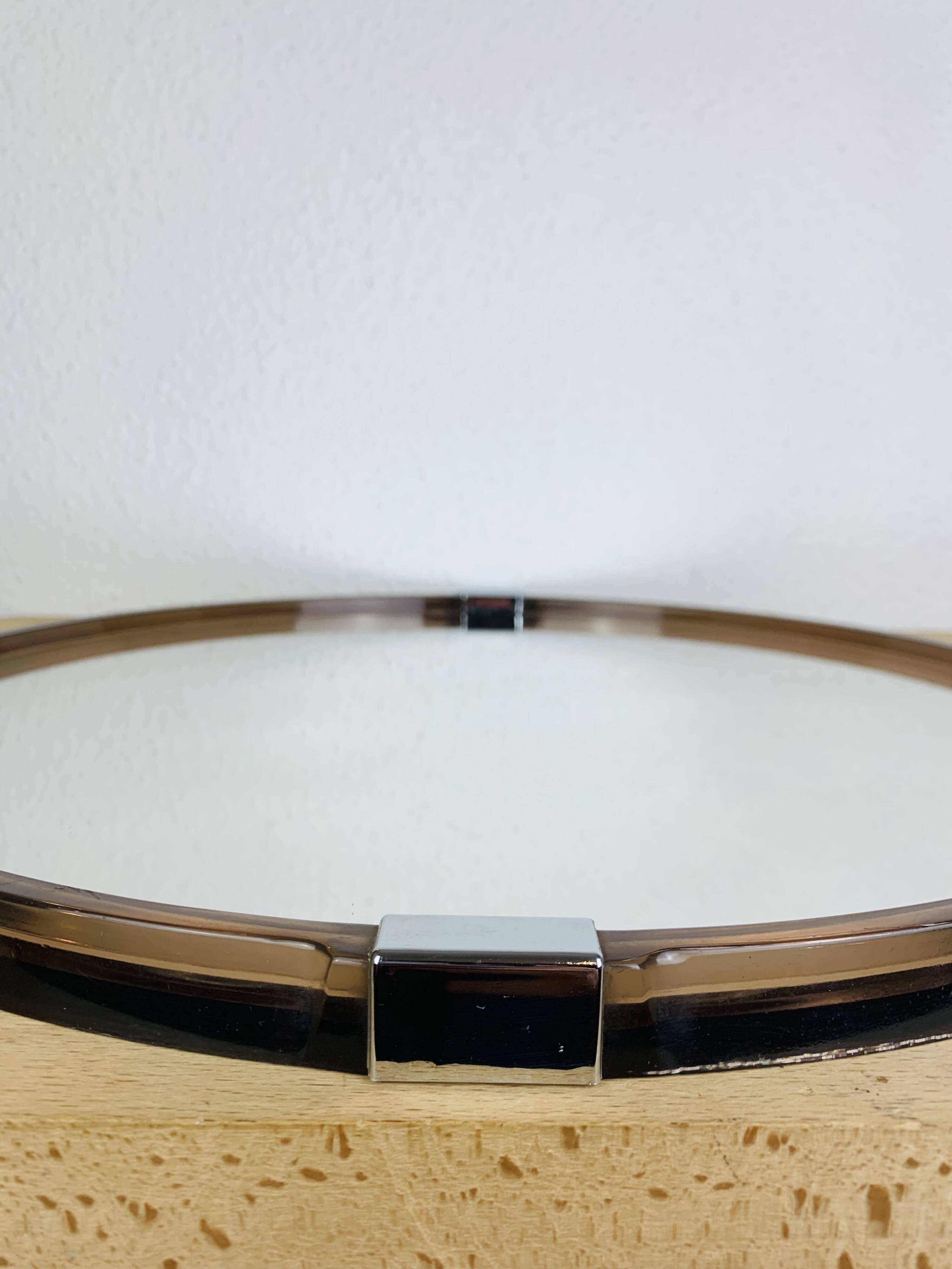 Miroir rond cerclage ambré années 70 vintage