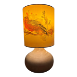 Wooden lamp and lampshade with bird decoration