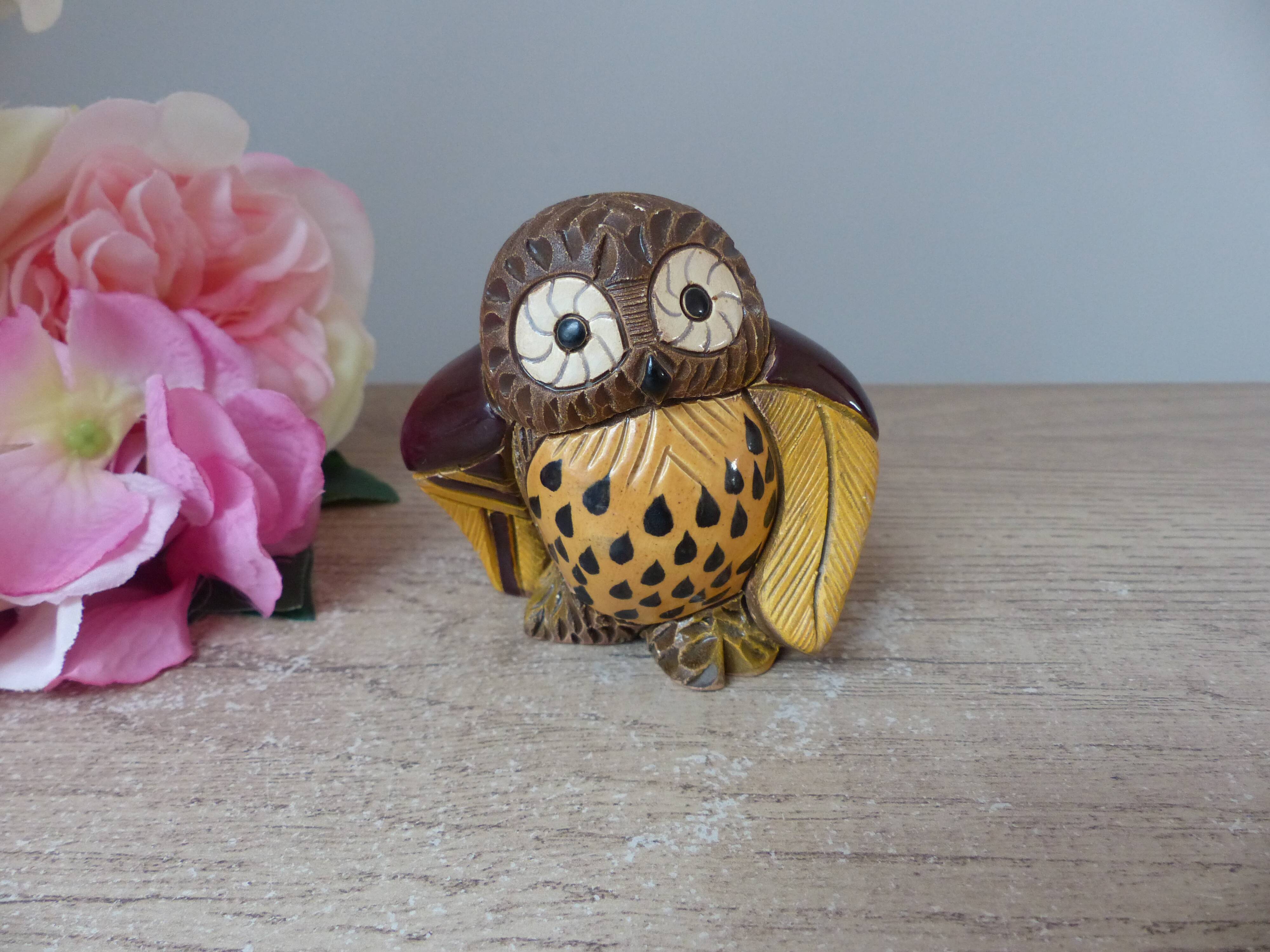 Hand carved Rinconada ceramic owl figurine made in Uruguay
