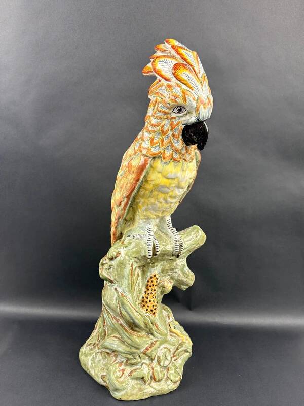 Delft, important polychrome faience parrot marked apk