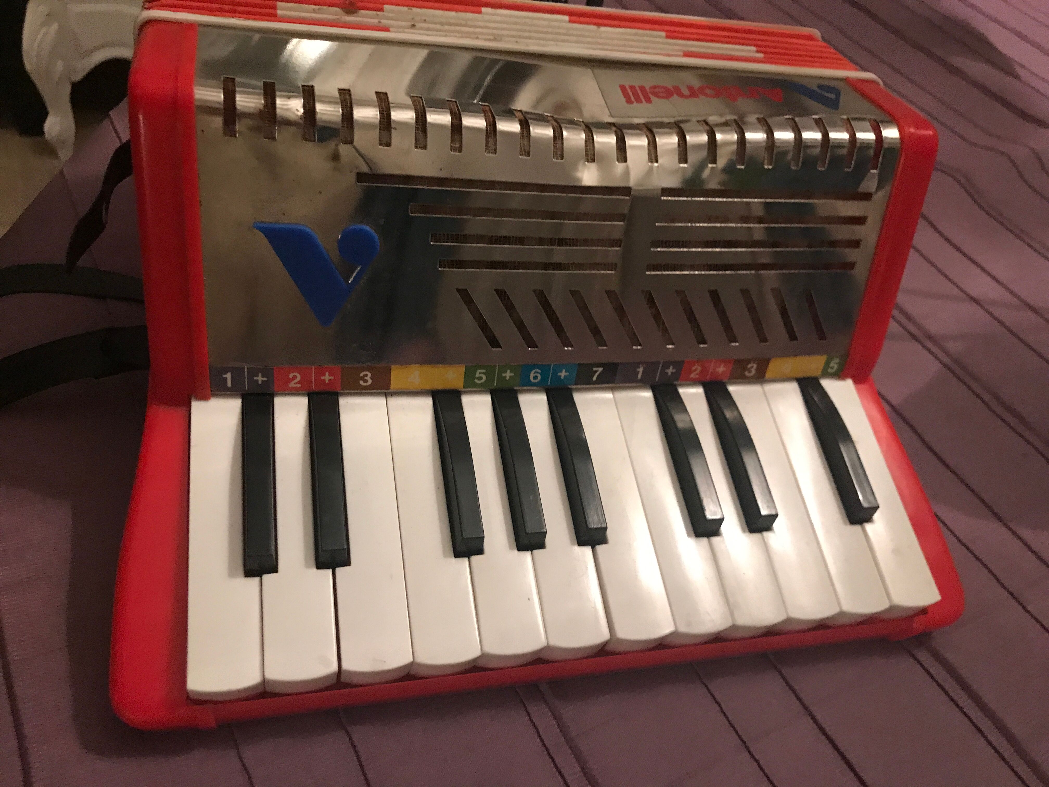 Accordion former red vintage Kids Toy mark Antonelli