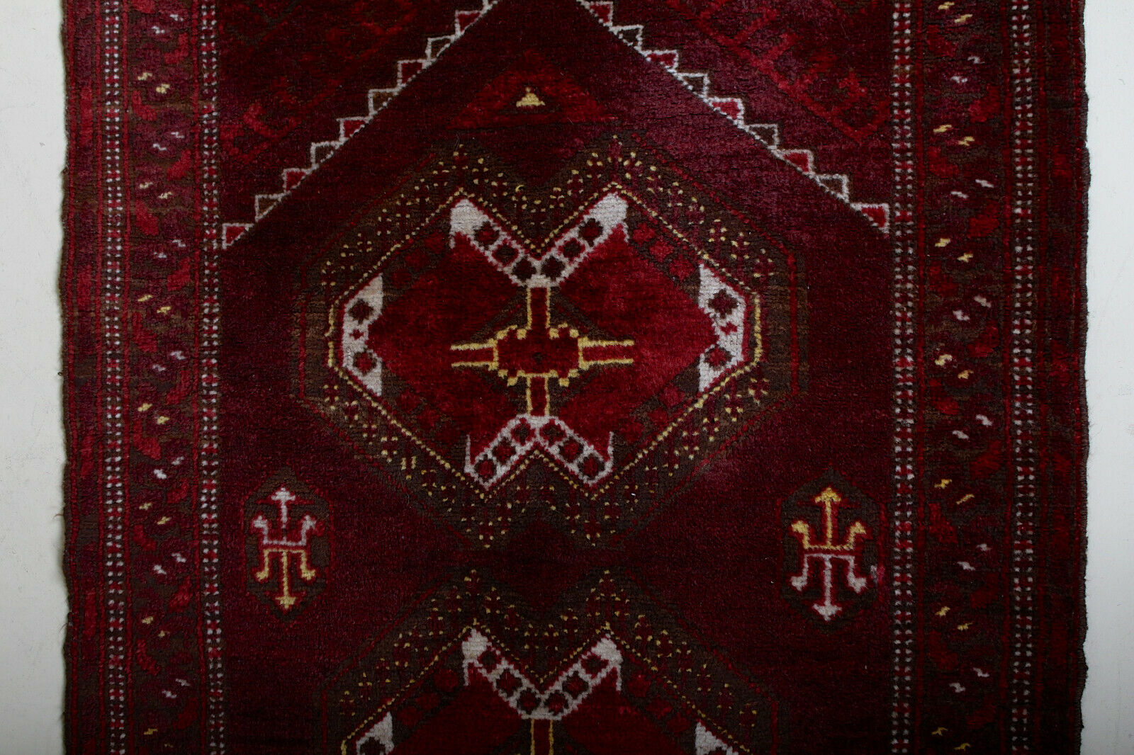 Afghan fringed wool vintage rug 103x79cm