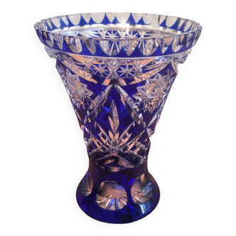 Small cobalt blue bohemian crystal vase