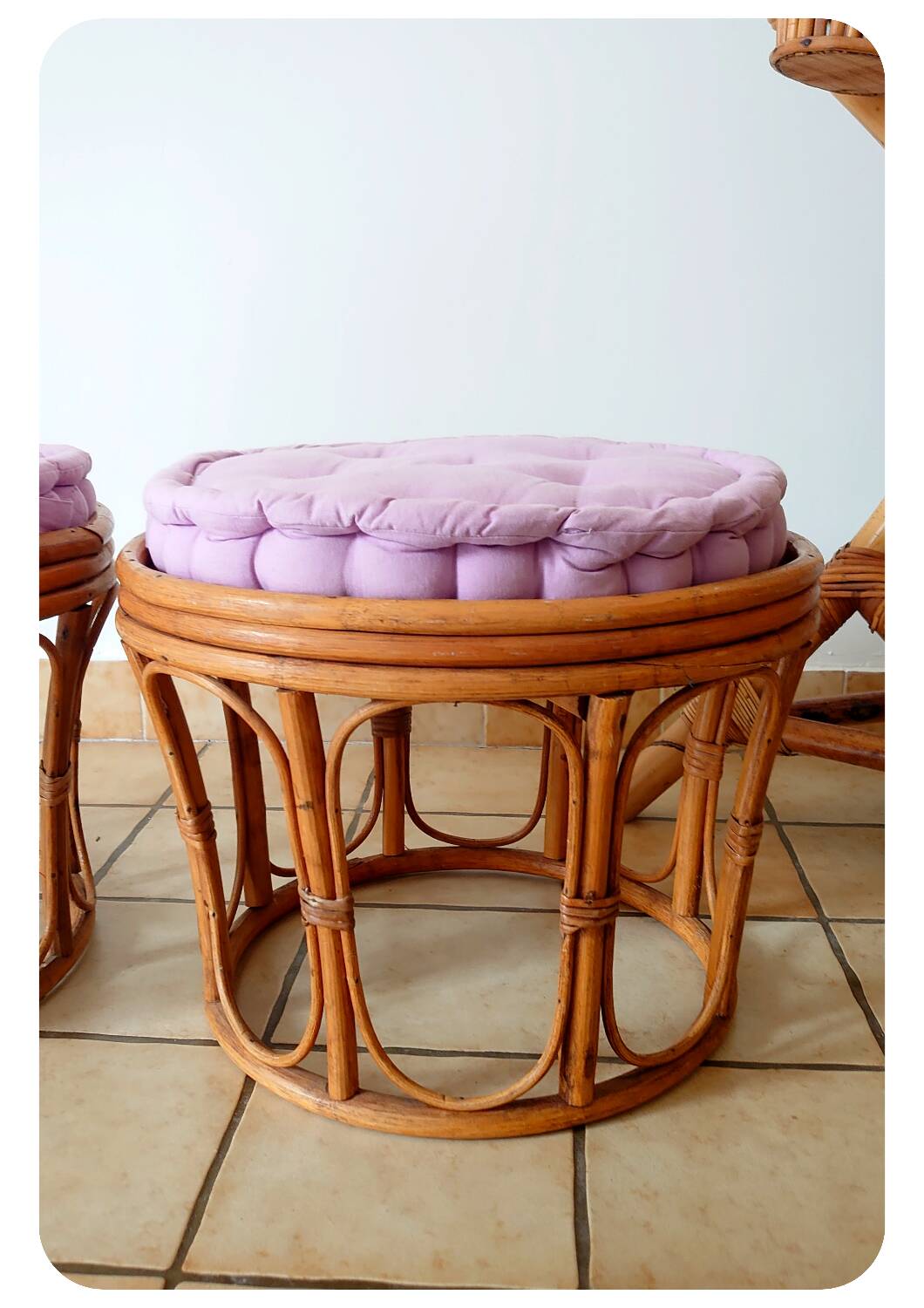 Tabourets en bambou avec coussin